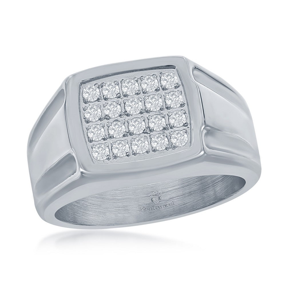 Stainless Steel CZ Square Ring