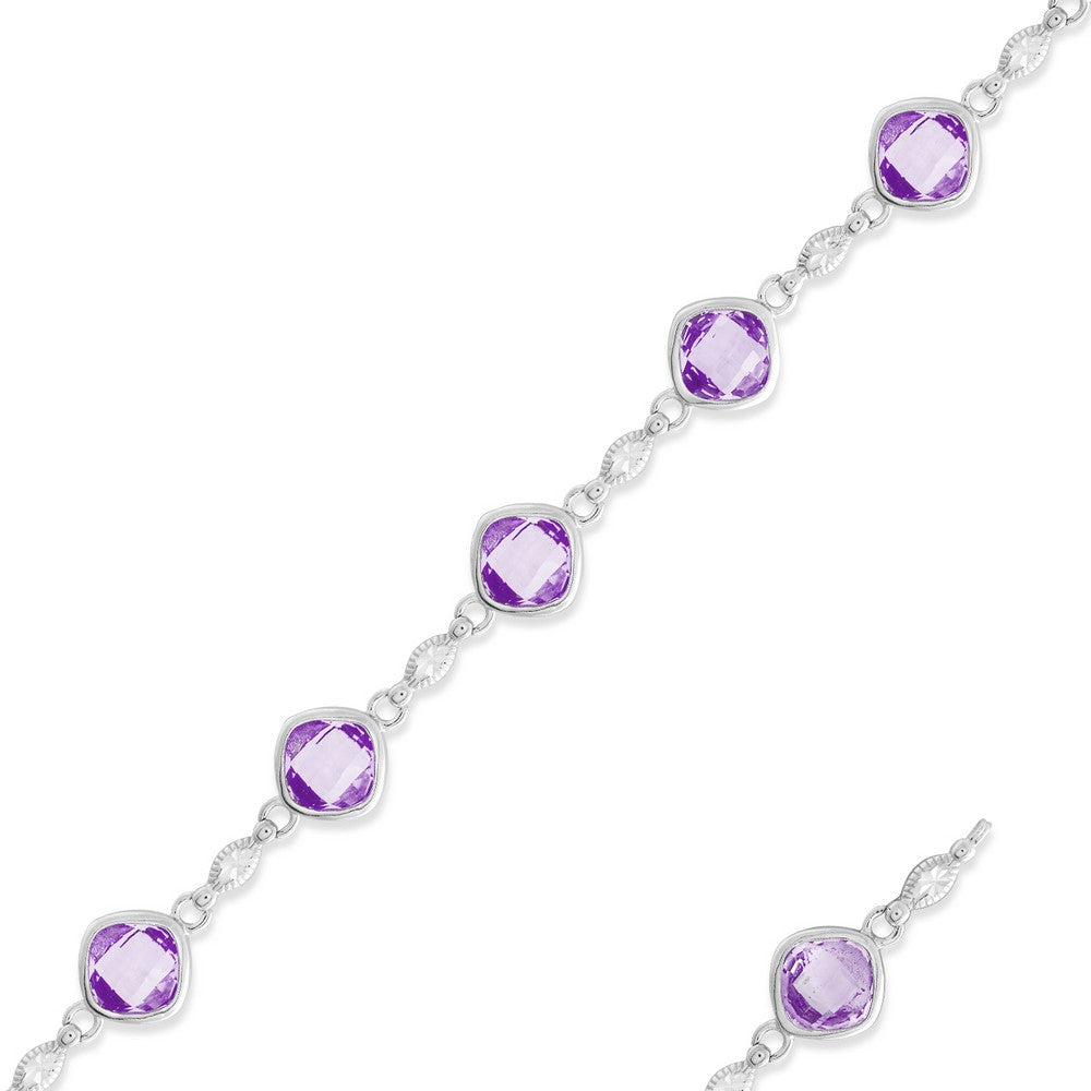 Sterling Silver Square Gemstone Bracelet - Amethyst