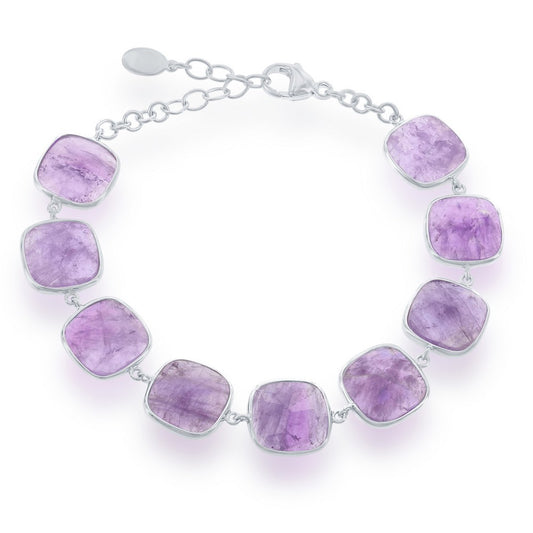 Sterling Silver Square Amethyst Bracelet