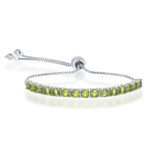 Sterling Silver 4MM Adjustable Tennis Bolo Bracelet - Peridot