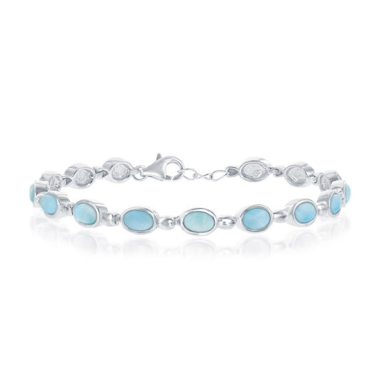 Sterling Silver Bezel-Set Oval Larimar Linked Bracelet