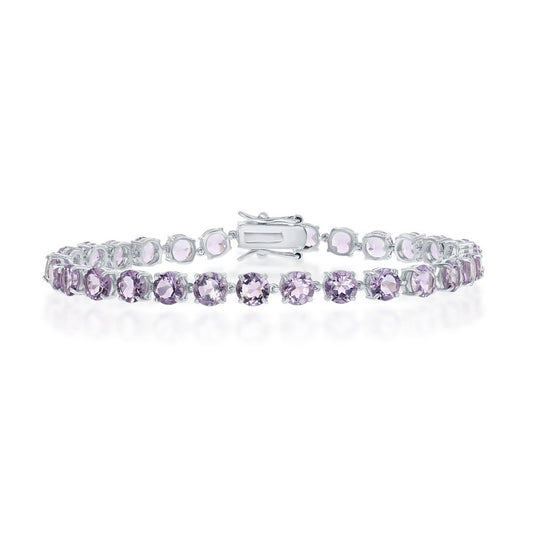 Sterling Silver Four-Prong 5mm Round 12.76cttw Gem Bracelet - Amethyst