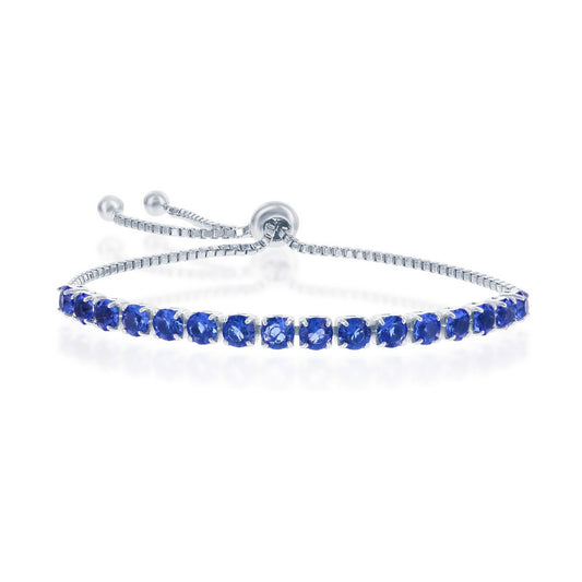 Sterling Silver 4MM Sapphire September Swarovski Element Adjusatble Bolo Bracelet