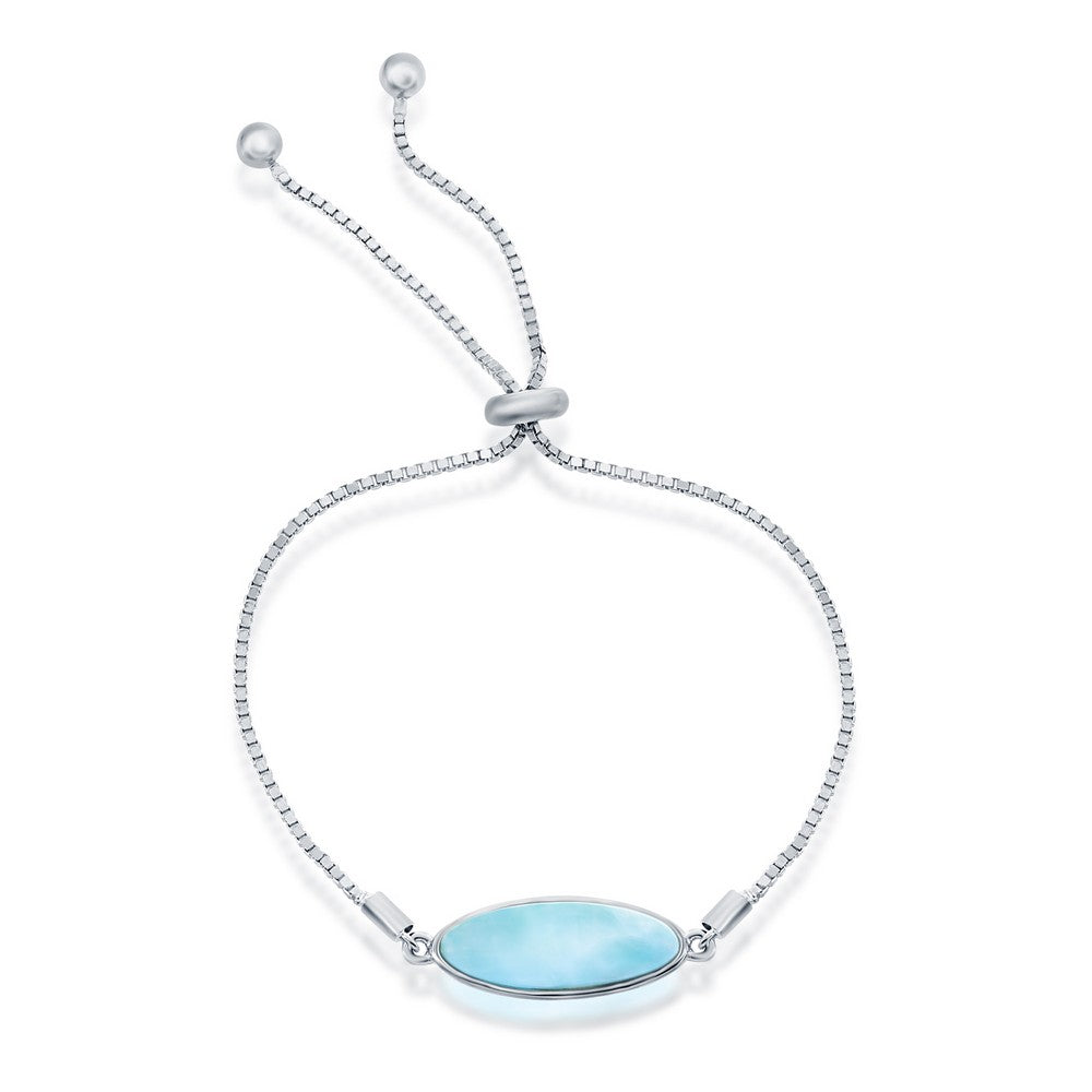 Sterling Silver Oval Larimar Adjustable Bolo Bracelet