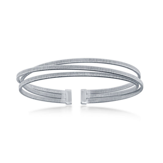 Sterling Silver Triple Wire Designer Bangle, Bonded with Platinum