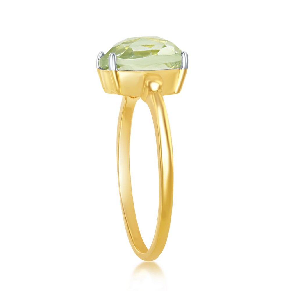 Sterling Silver Gold Plated Four-Prong Checkered 2.452cttw Green Amethyst Ring