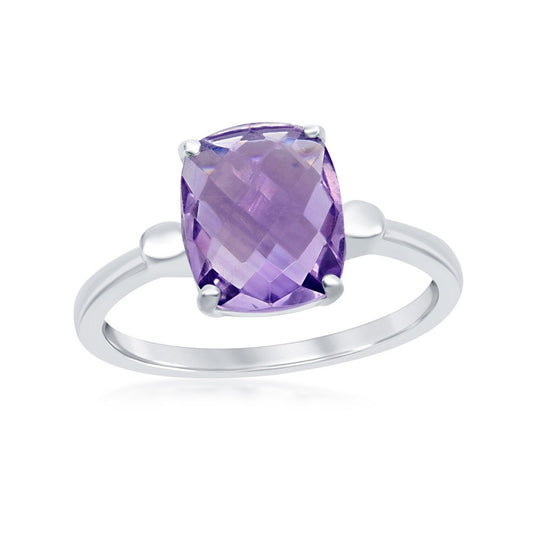 Sterling Silver Four-Prong Checkered 2.85cttw Amethyst Ring