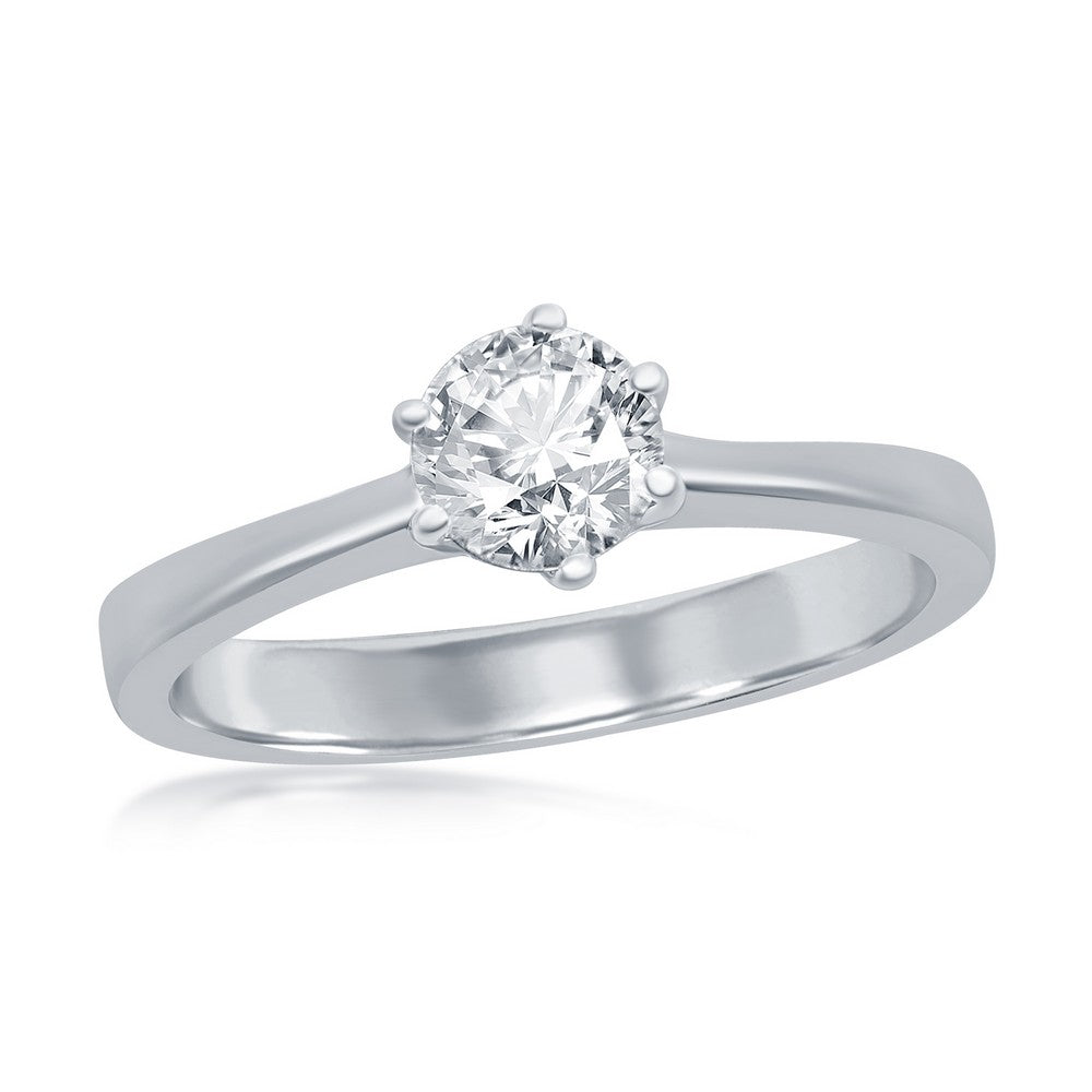 Sterling Silver, 5mm Round Solitaire CZ 6-prong Engagement Ring ...