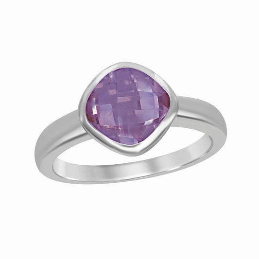 Sterling Silver Square Gemstone Ring - Amethyst