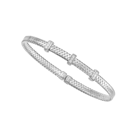 14K Gold Basketweave Diamond Accent Bangle