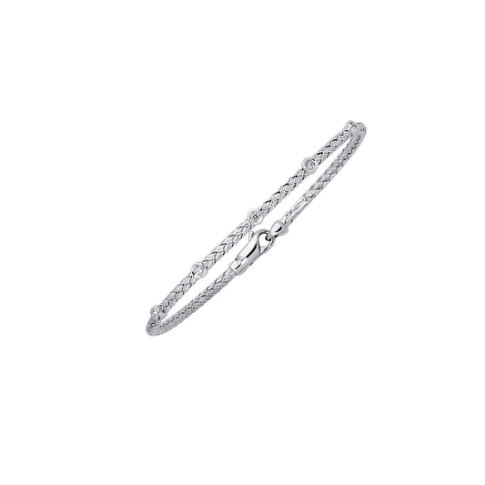 14K Gold .15ct Diamond Station Woven Bangle