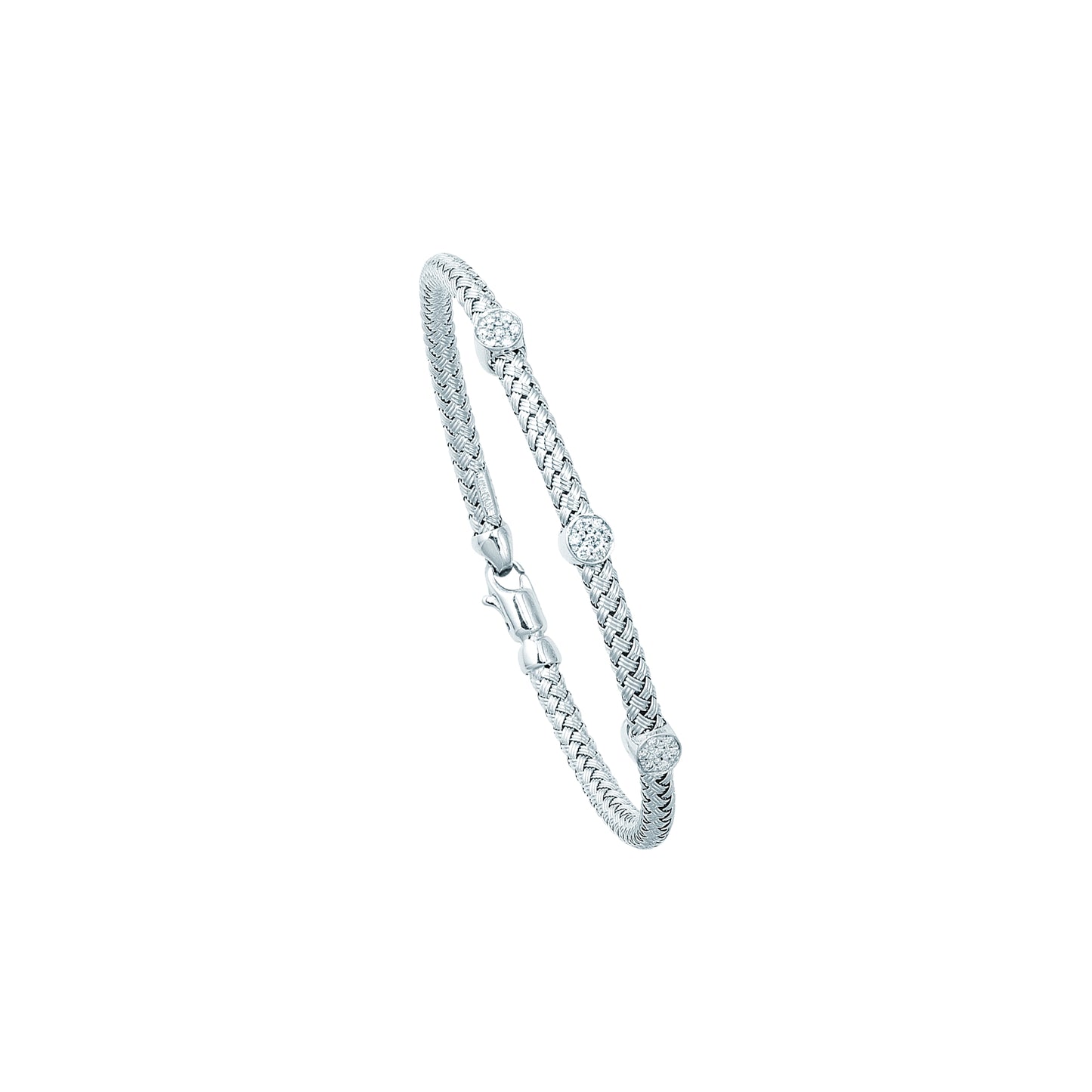 14K Gold .21ct Diamond Station Woven Bangle