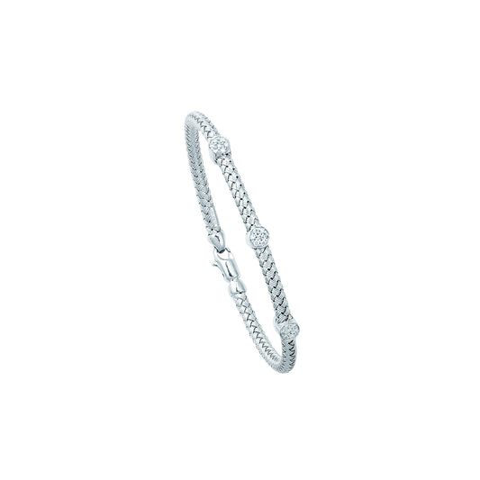 14K Gold .21ct Diamond Station Woven Bangle