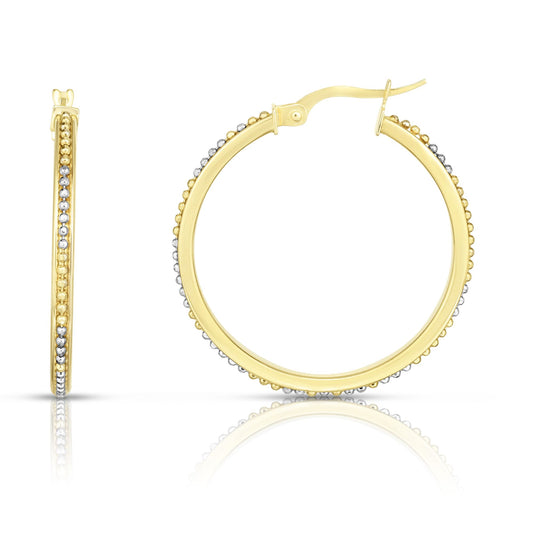 14K Gold Round Bead Hoop Earring