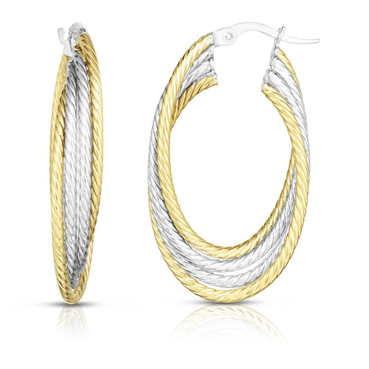 14K Gold Oval Polished & Twist Hoop Earring