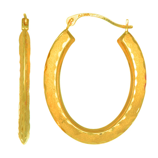 10K Gold Oval Knife Edge Hoop Earring